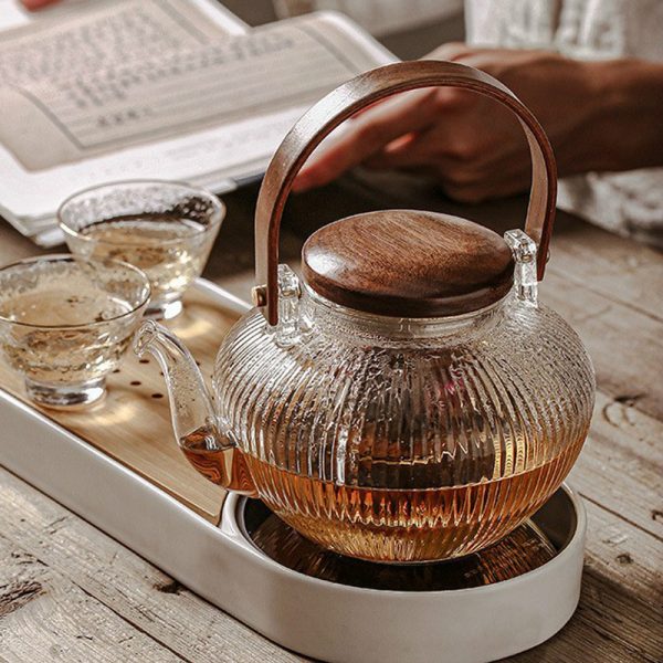 Wooden Handle Heat-Resistant Glass Teapot